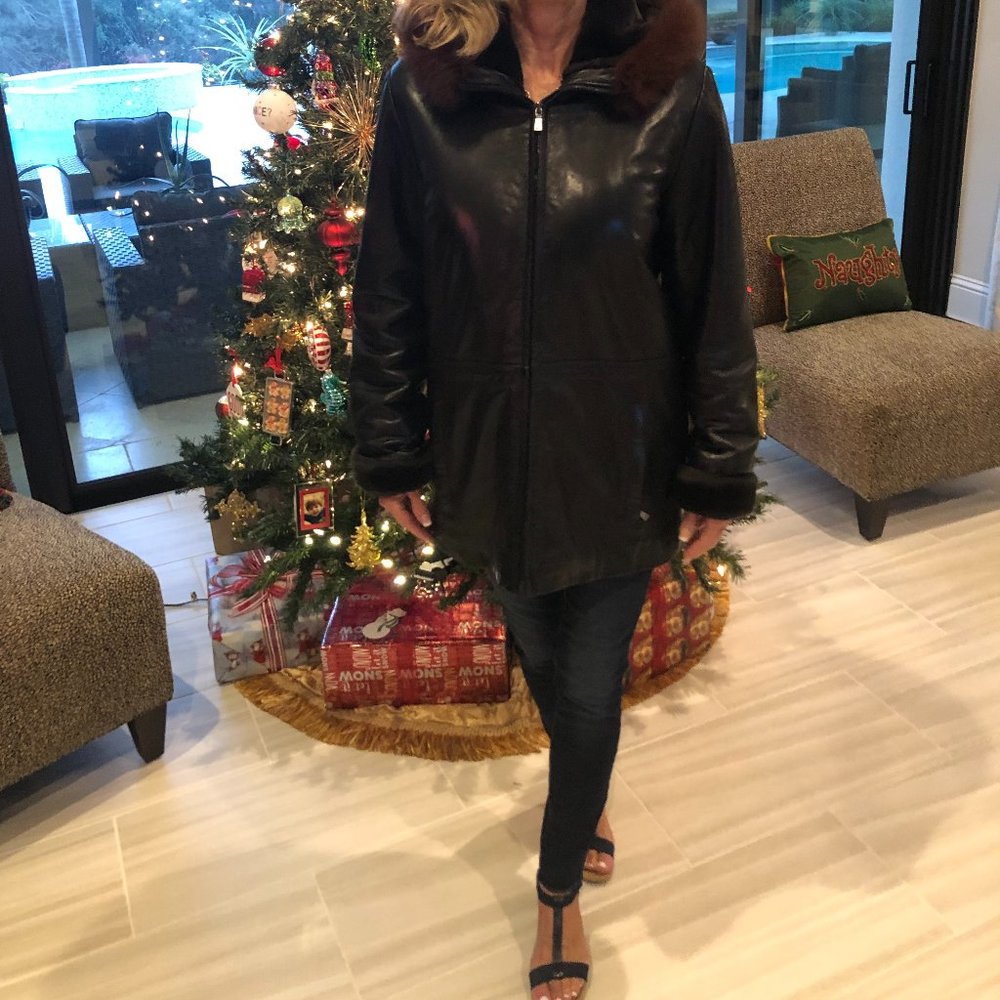 Womens Leather and Faux Fur Coat Size S